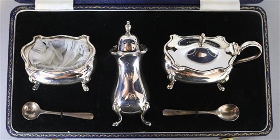 A 1960s silver three piece condiment set.